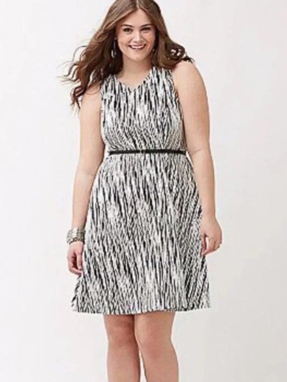 LANE BRYANT Women's Textured Knit Sleeveless Dress Size 18 in Black/White